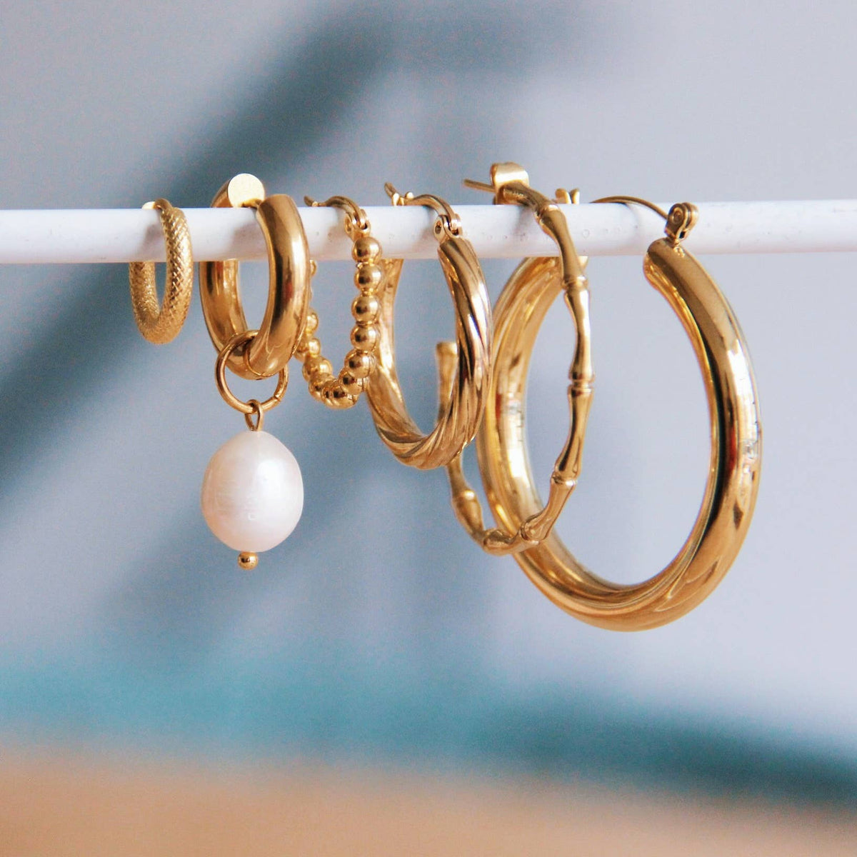 Freshwater Pearl Gold Hoops