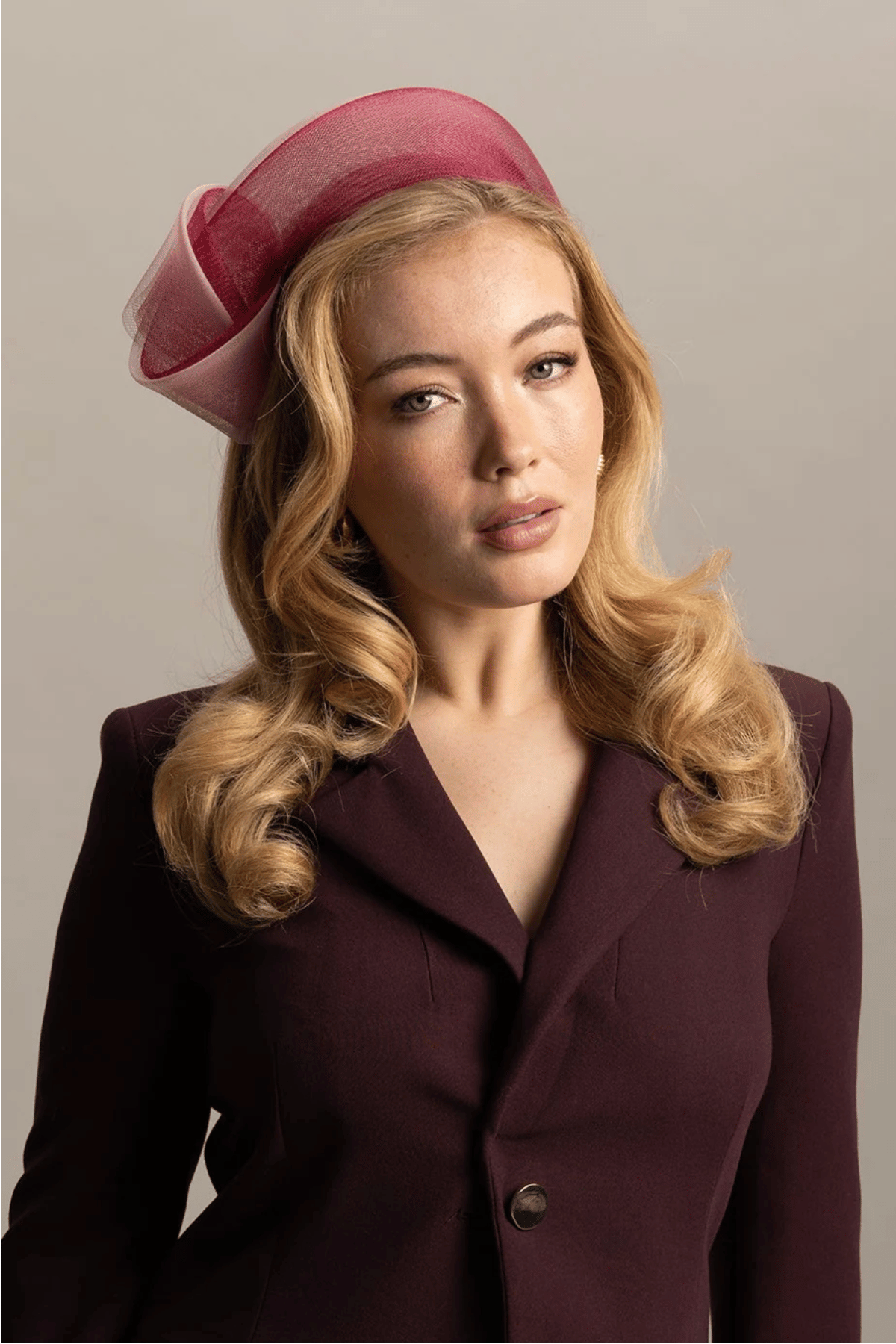 Britney Fascinator in Burgundy Pink