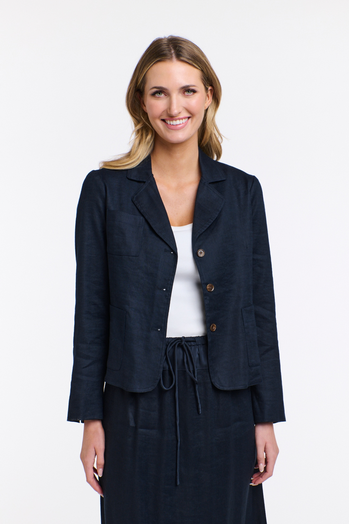 Maison Linen Blazer Midnight Blue