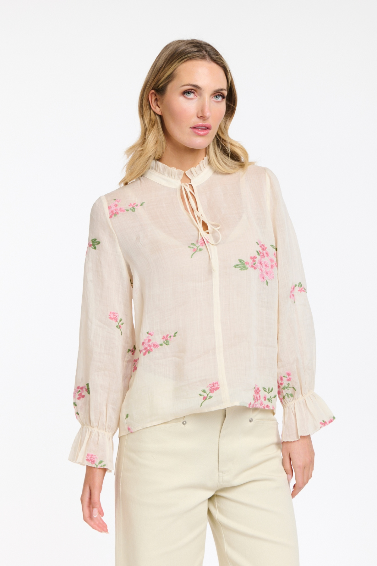 Tess Floral Blouse Ecru Pink
