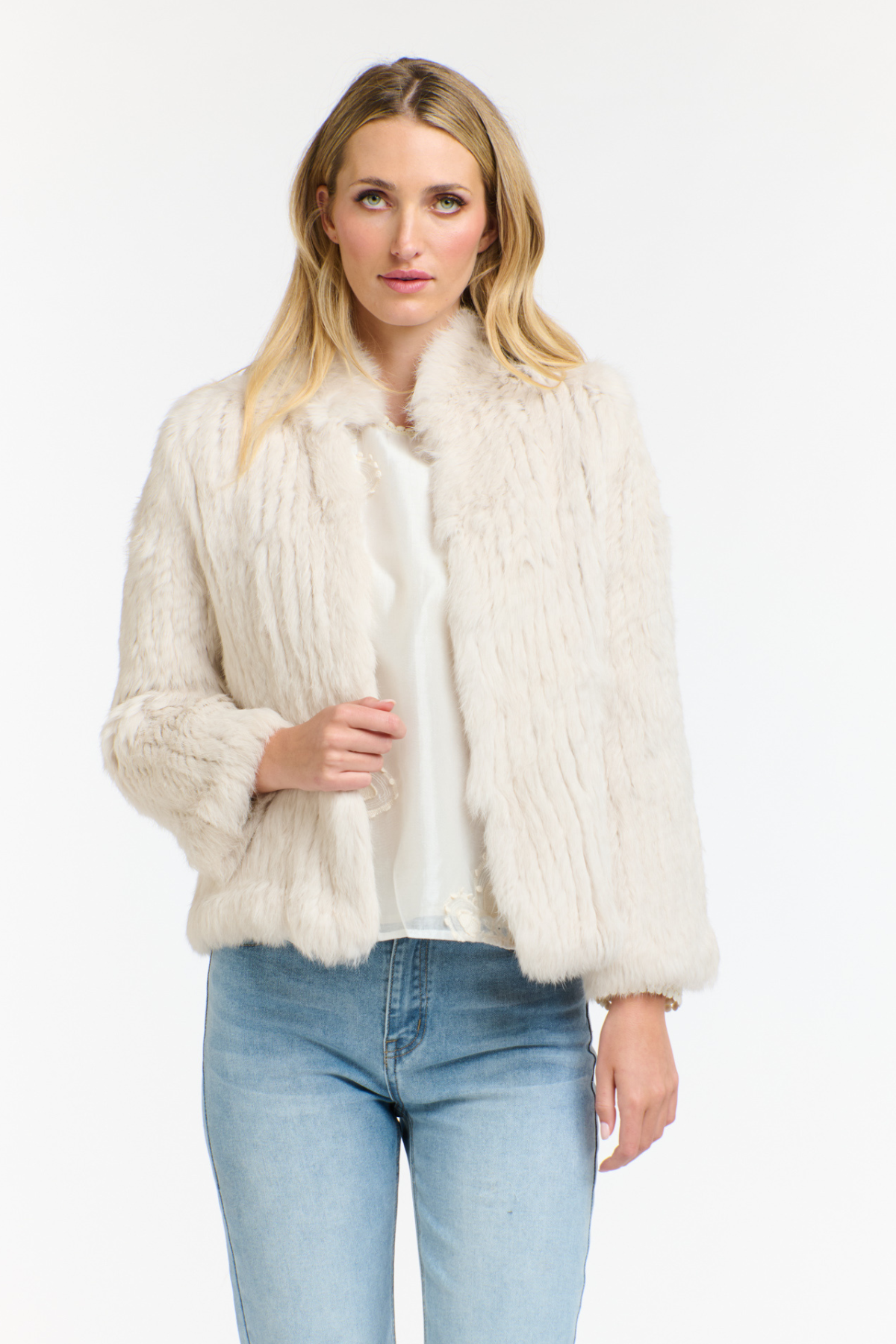 High Neck Rabbit Jacket Chalk