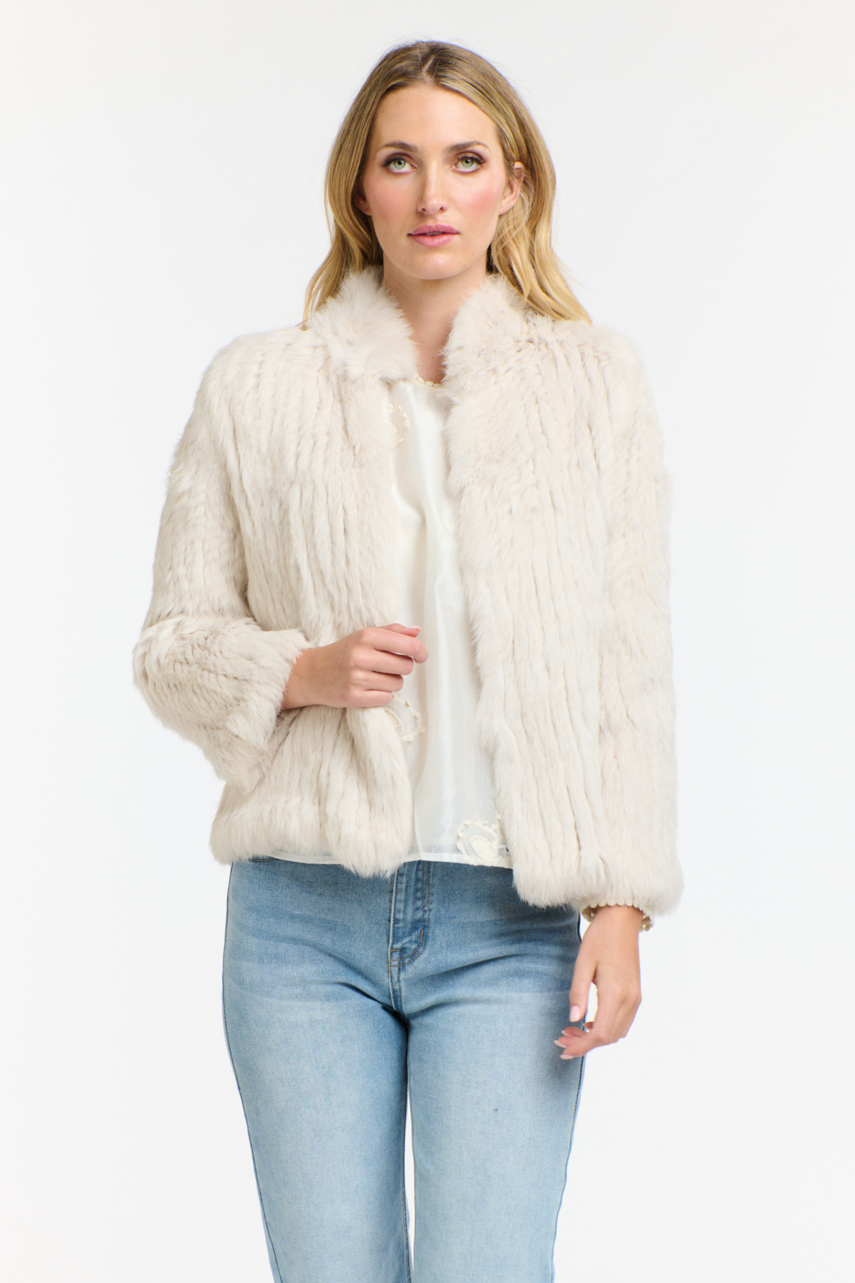 High Neck Rabbit Jacket Chalk