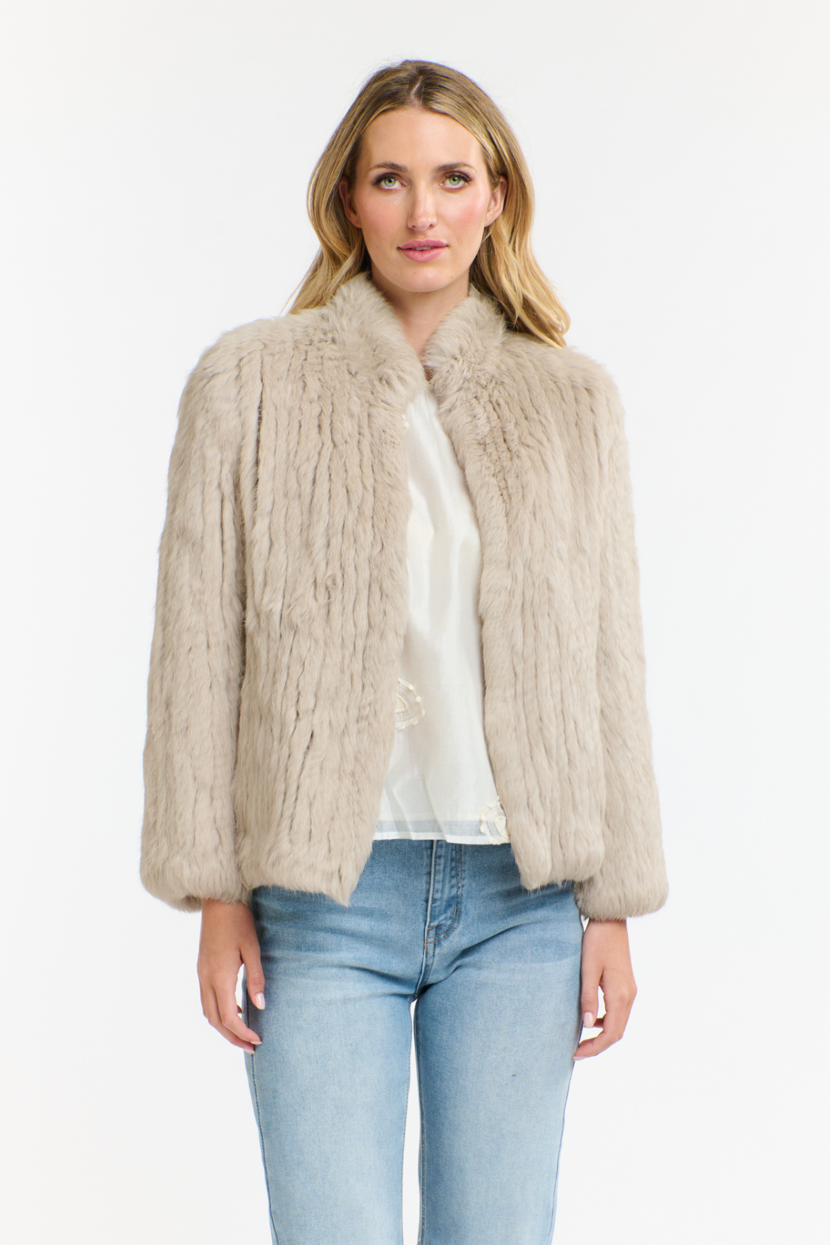 High Neck Rabbit Jacket Stone