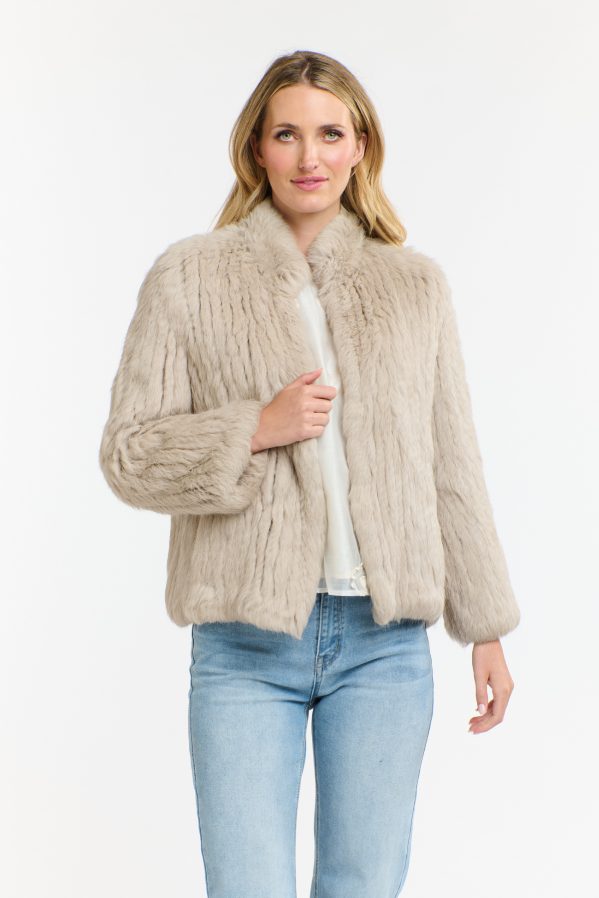 High Neck Rabbit Jacket Stone