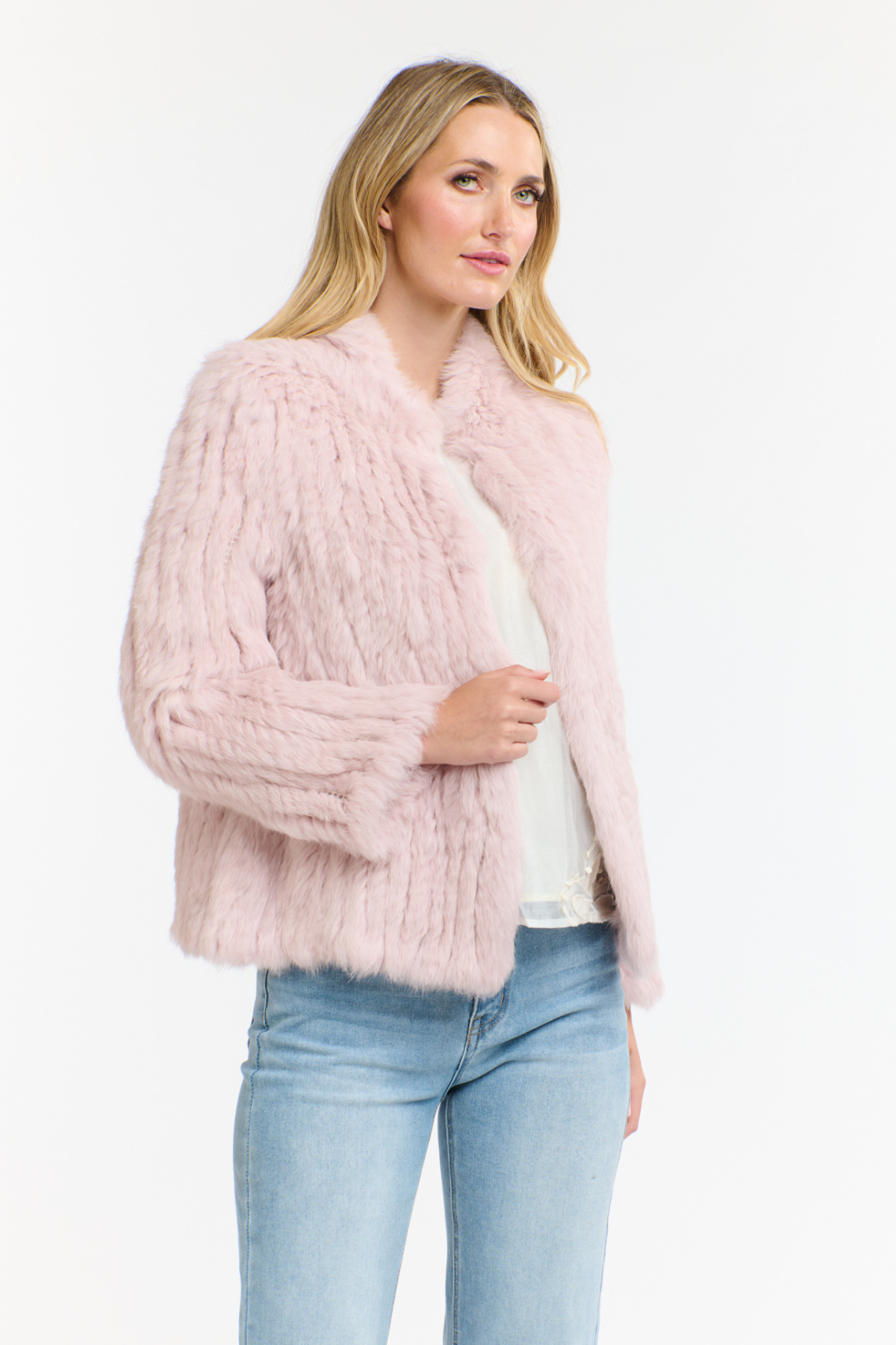 High Neck Rabbit Jacket Tea Rose