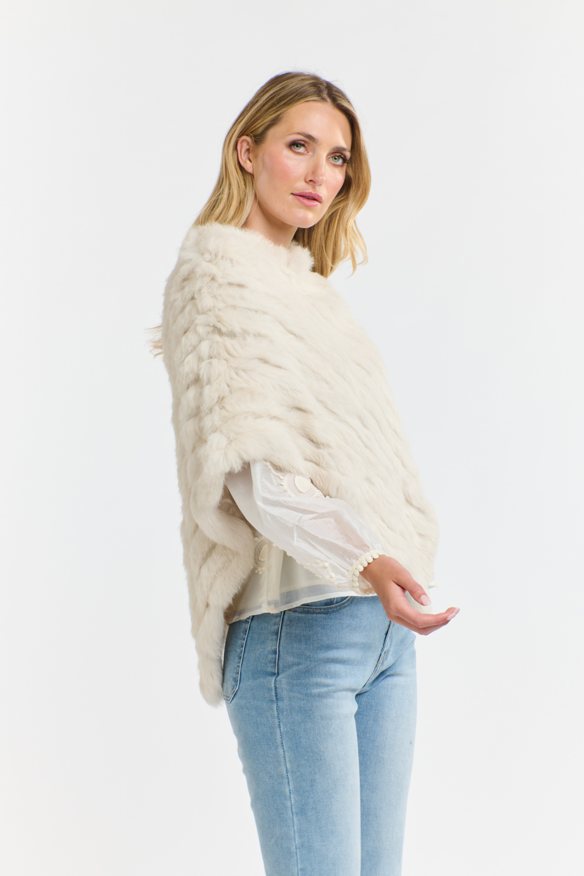 Rabbit Fur Poncho Chalk