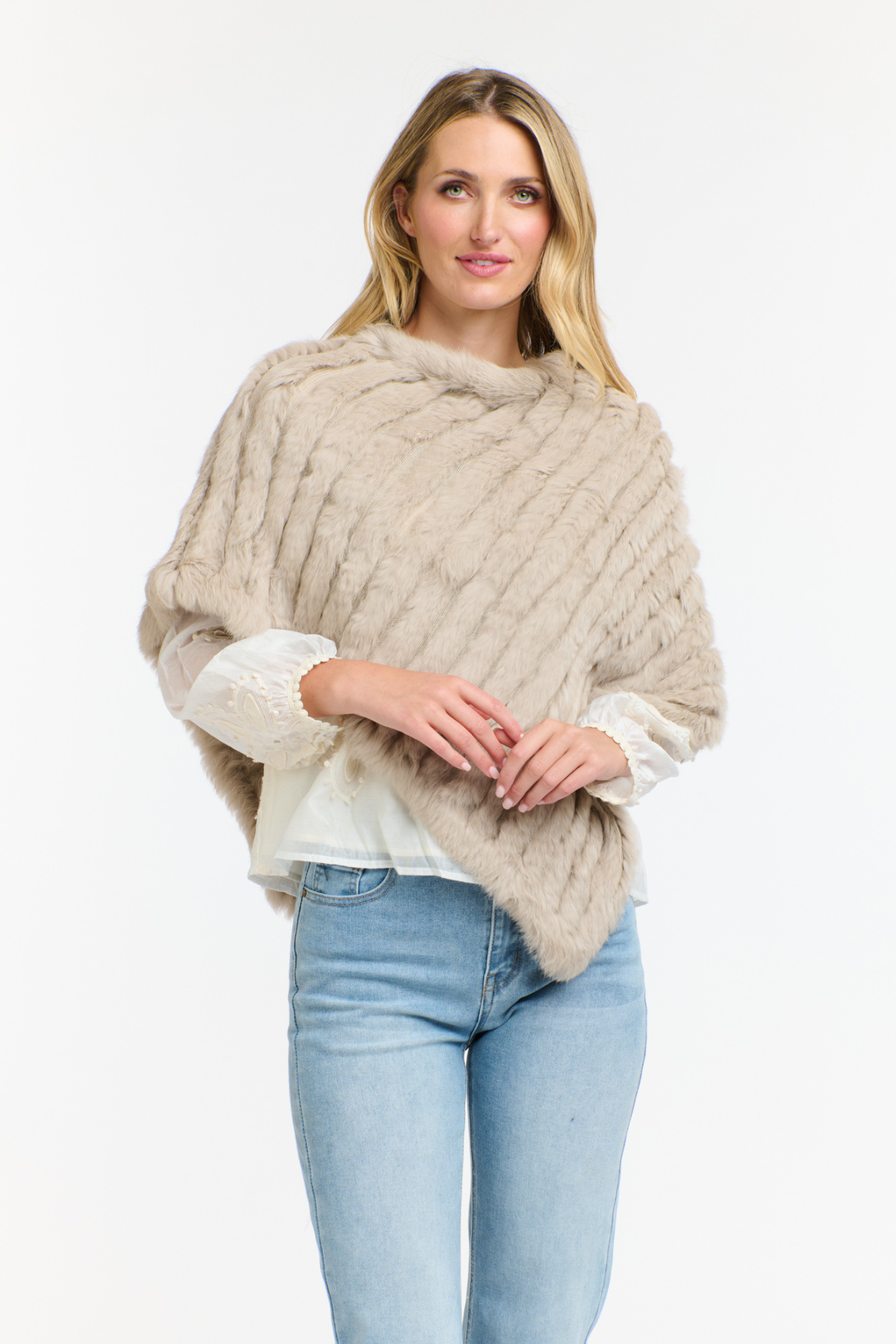 Rabbit Fur Poncho Stone