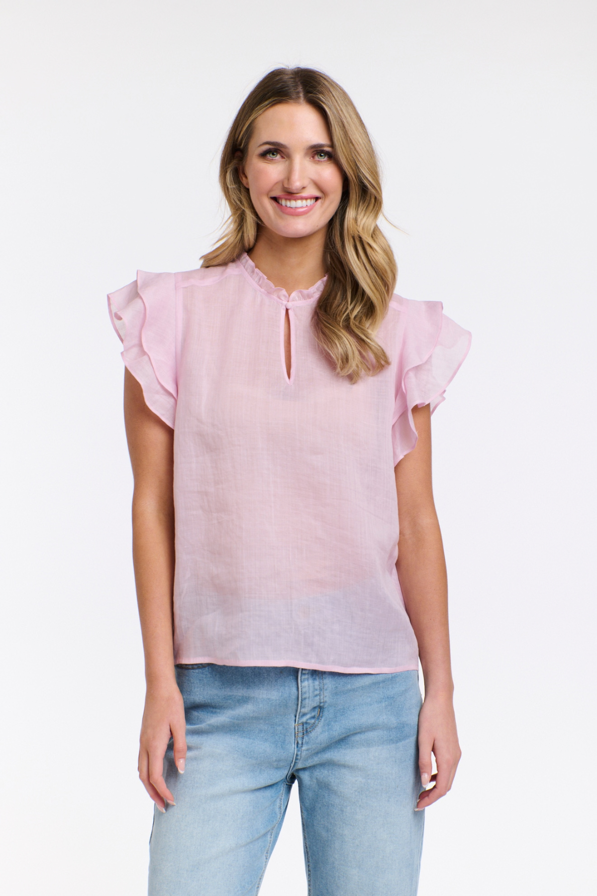 Alannah Flutter Sleeve Blouse Pink Pearl
