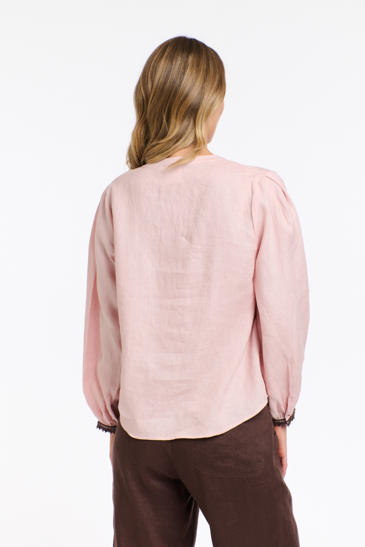Anika Embroidered Linen Blouse Pink