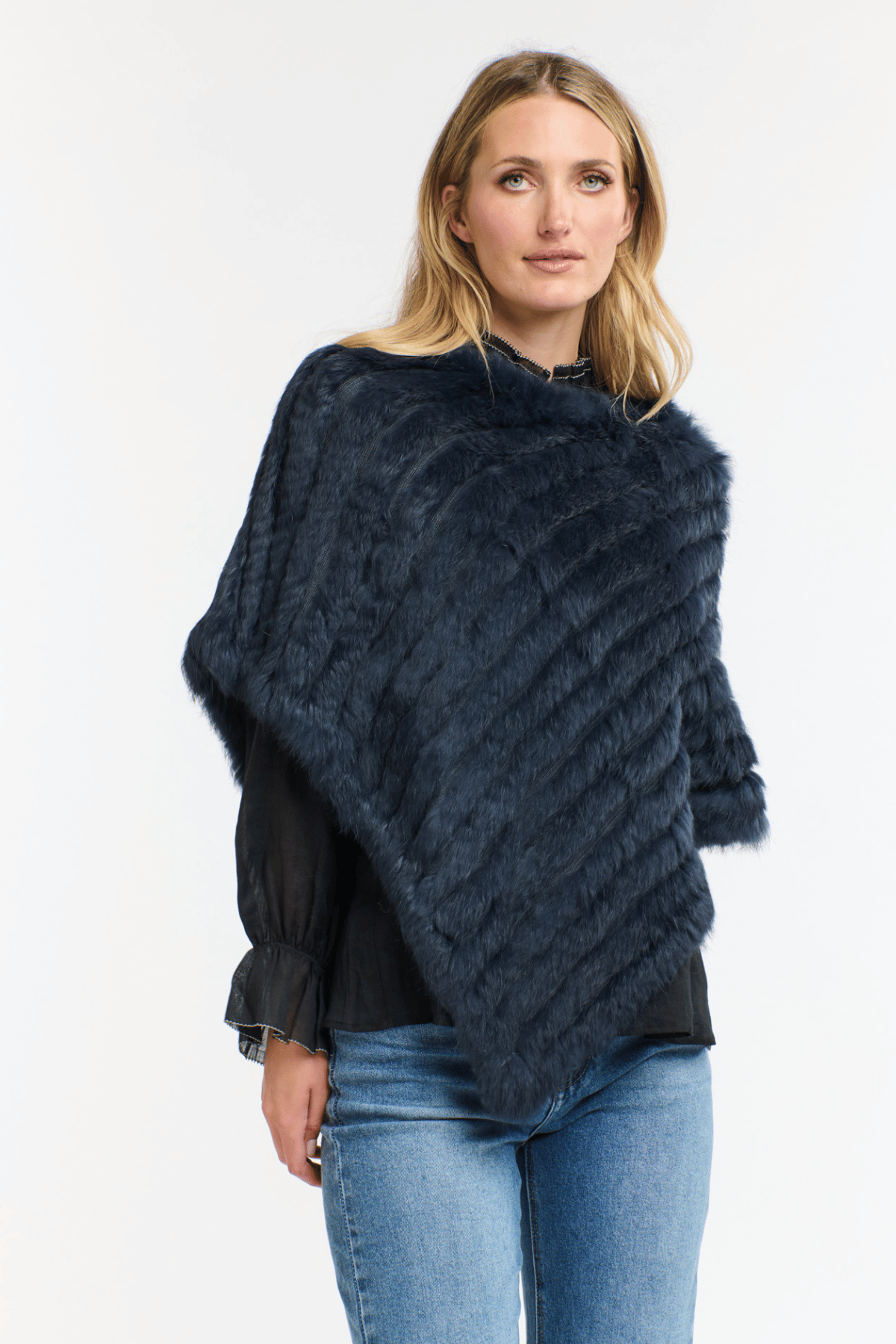 Rabbit Fur Poncho Midnight