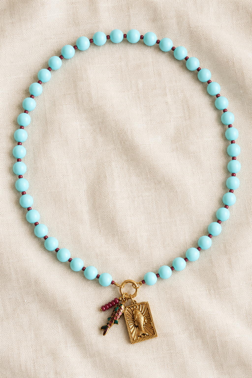 Beaded Necklace Miyuki Beads Charm Mint