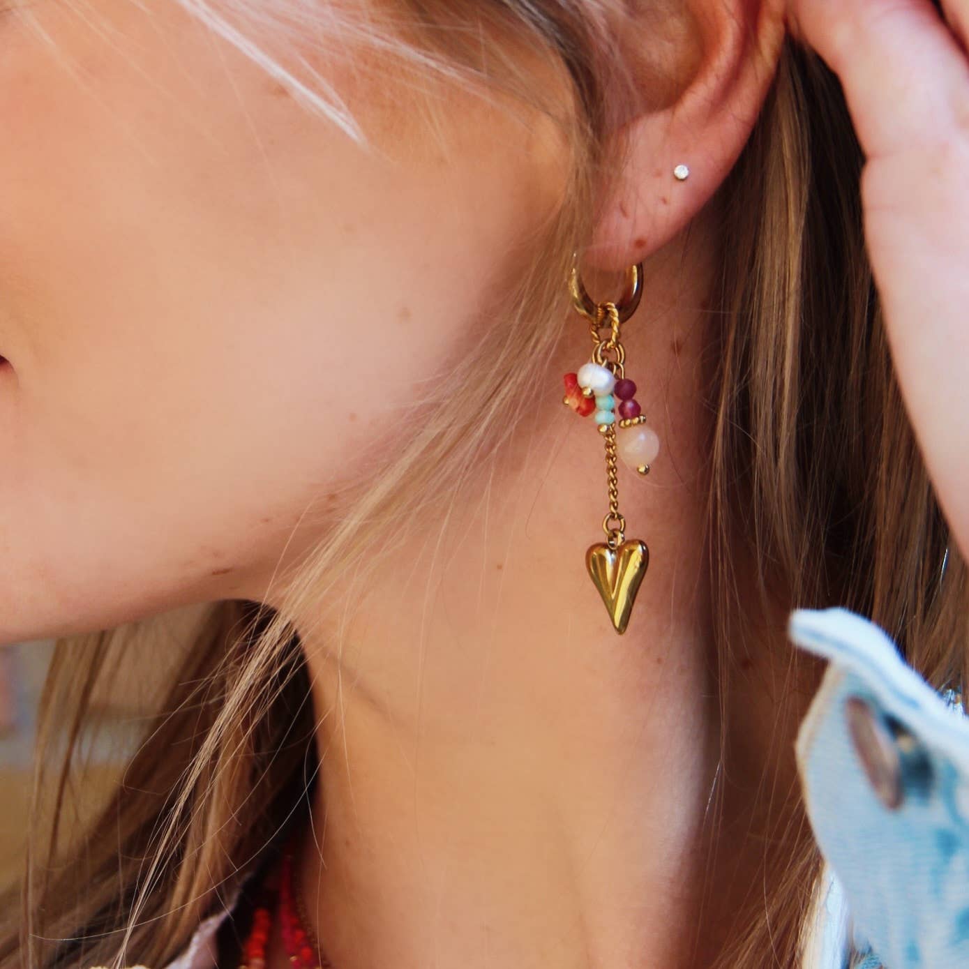Gemstones & Heart Earring