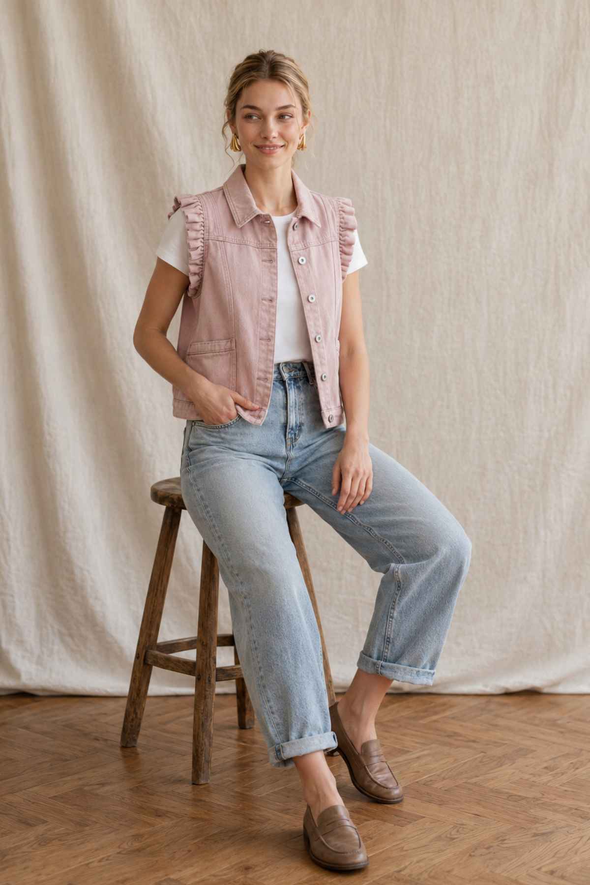 Amélie Denim Vest Rose