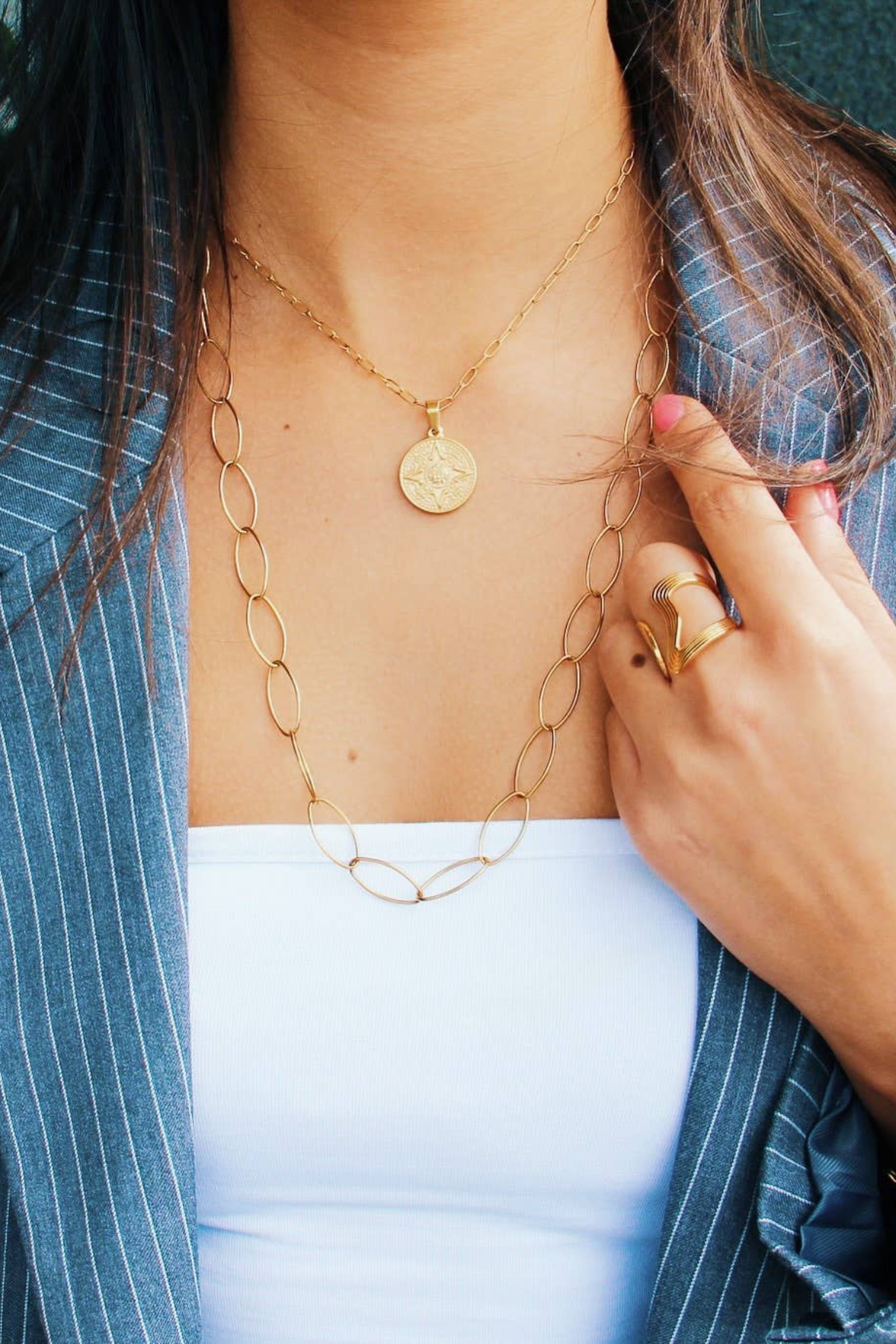 Long Oval Chain Necklace