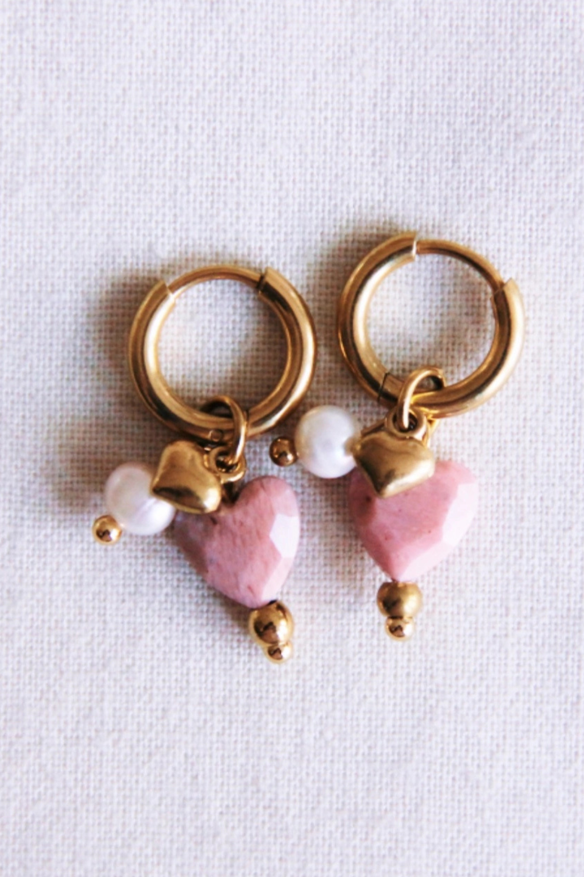 Hoop Gemstone Earring Mini Heart Pearls