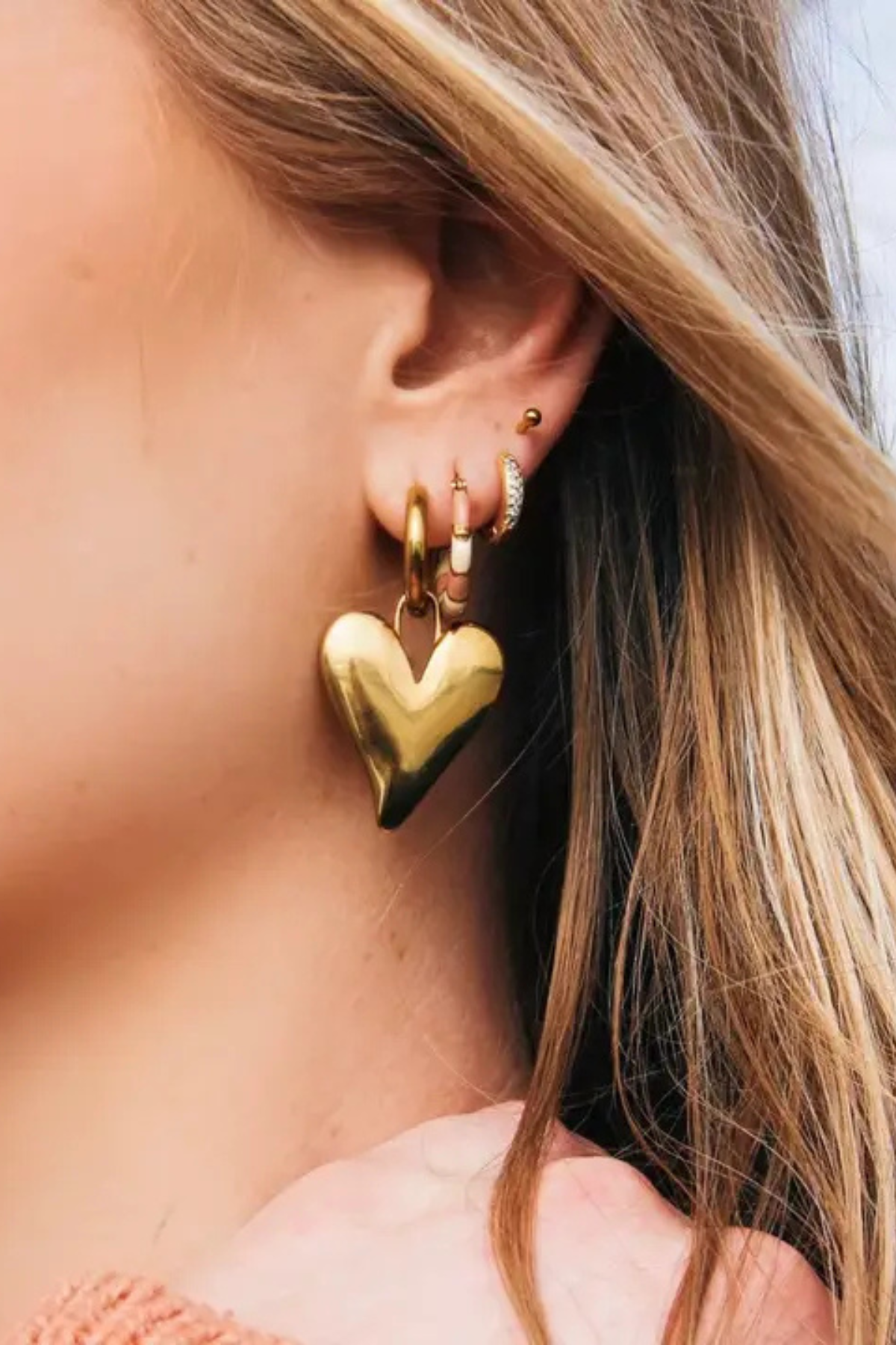Closed Heart Hoop Earring
