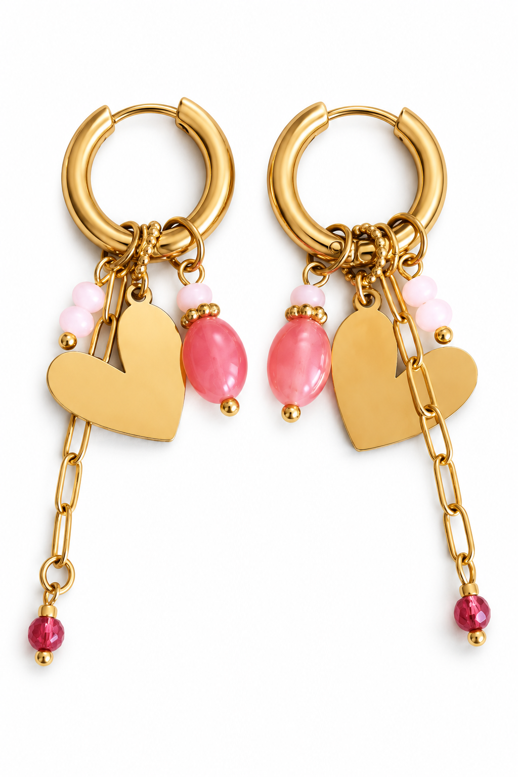 Hoop Earrings Hearts Pink Charms