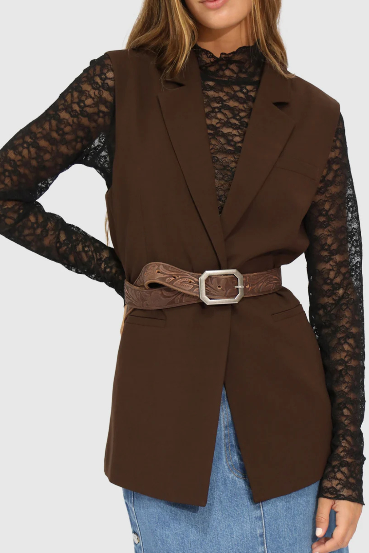 Stand By Me Embossed Leather Belt Chocolate
