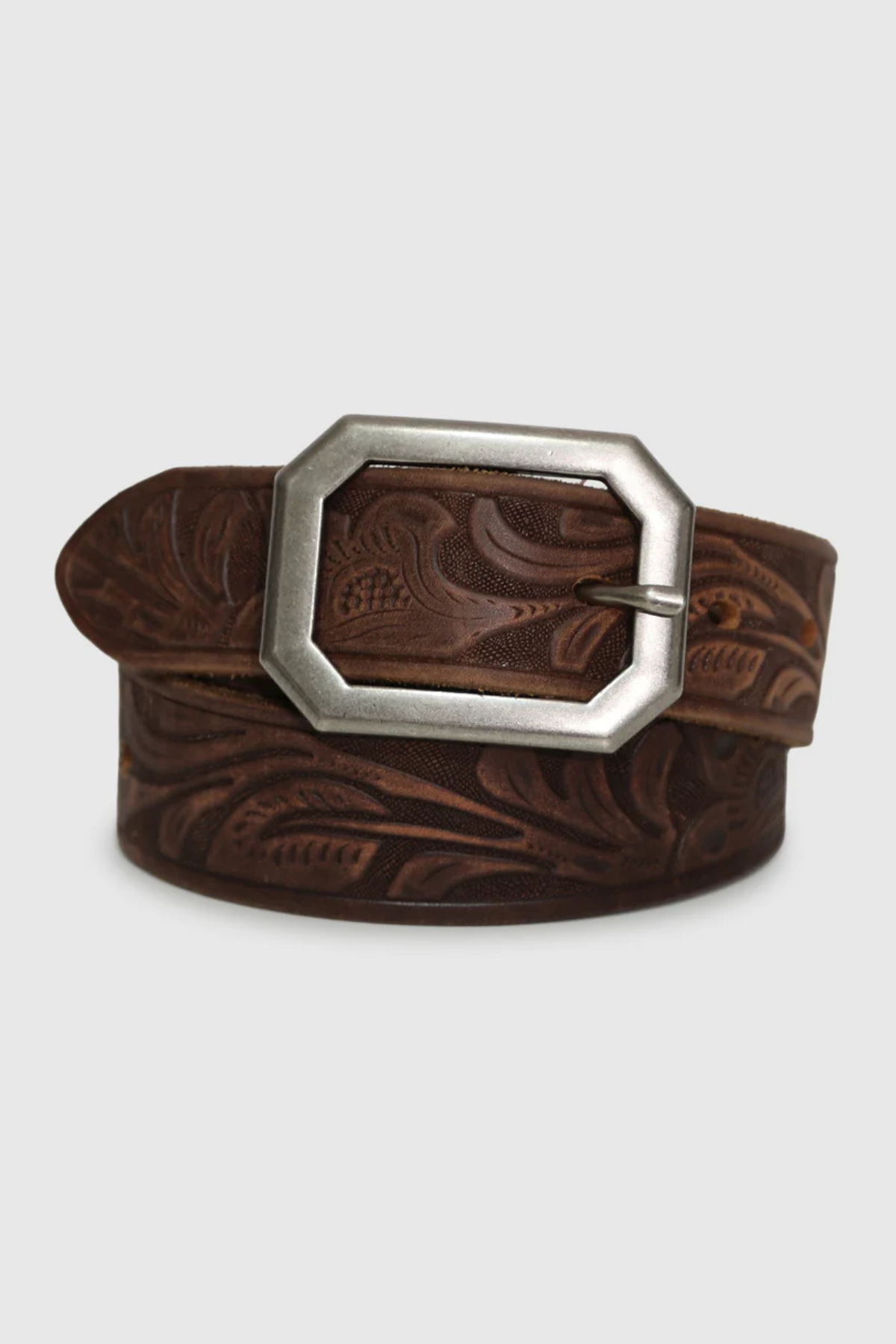 Stand By Me Embossed Leather Belt Chocolate