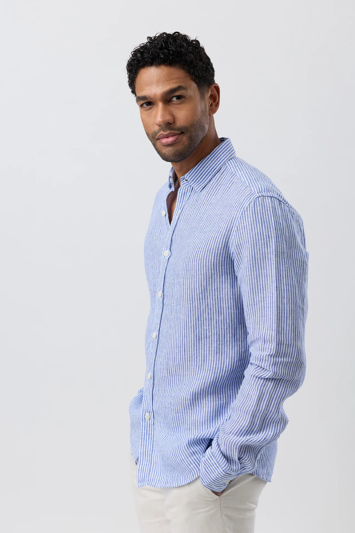 Linen Casual Long Sleeve Blue