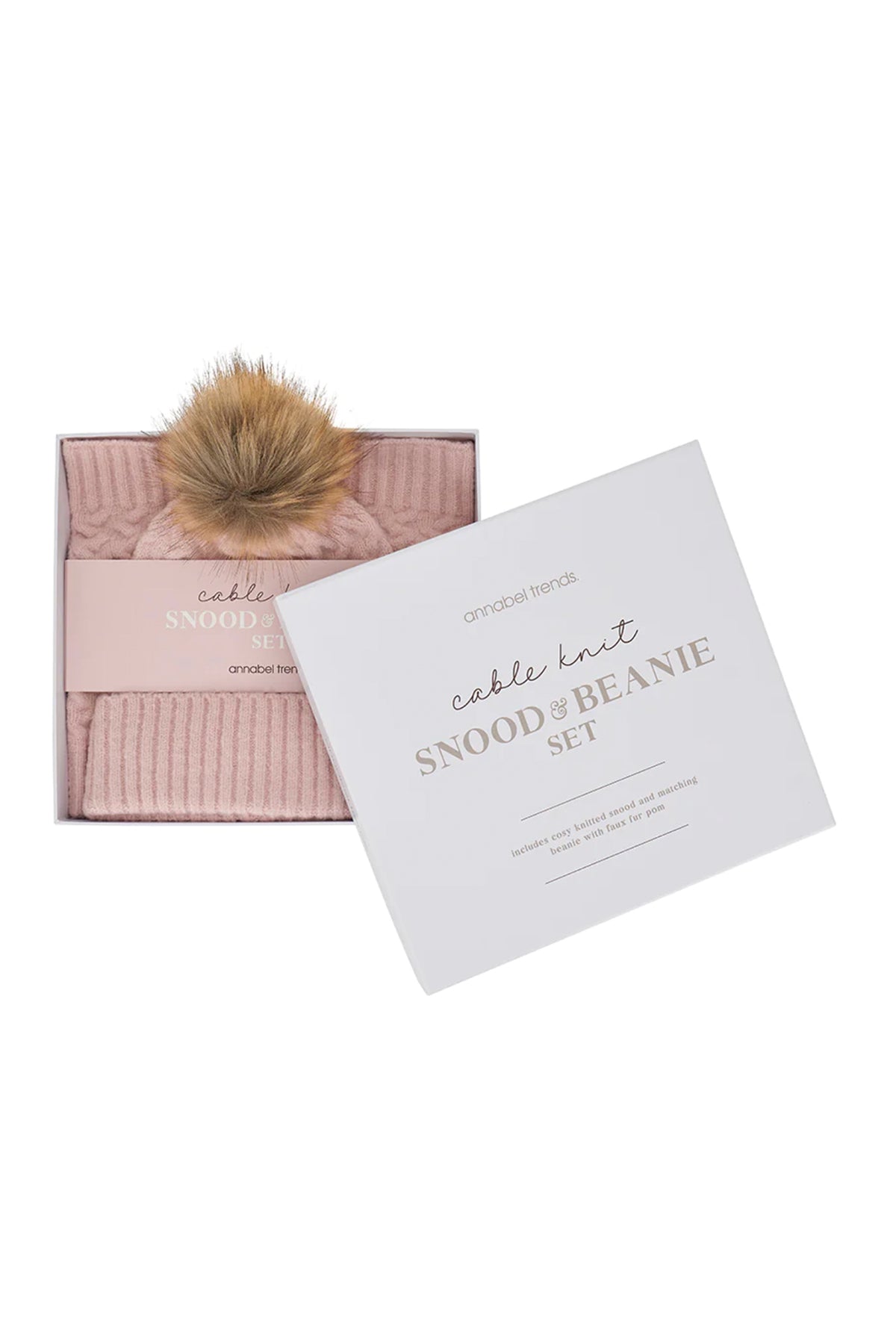Cable Knit Snood & Beanie Set Pink