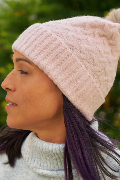Cable Knit Snood & Beanie Set Pink