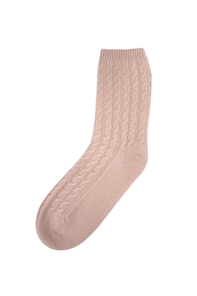 Cashmere Cable Knit Bed Socks Pink