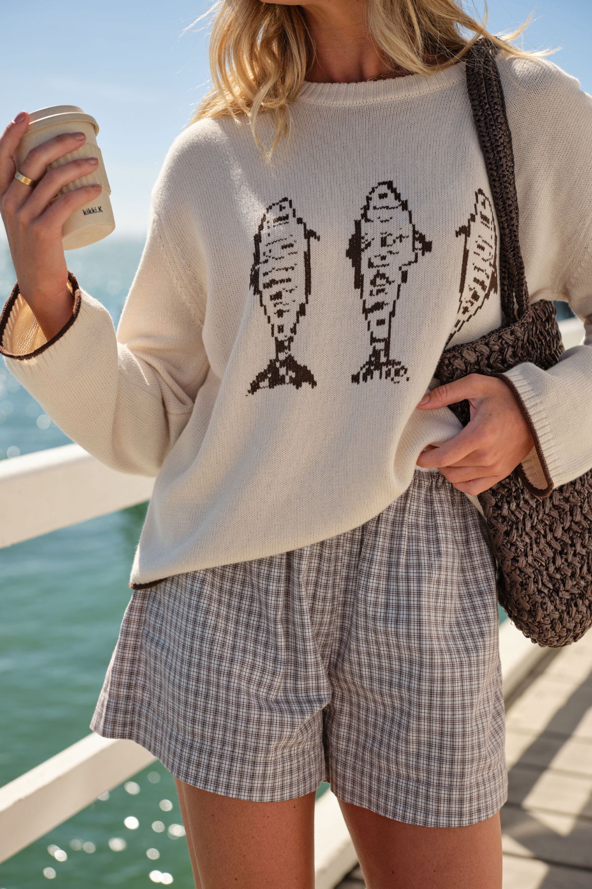 Mira Knitted Crew Ecru Chocolate Sardine