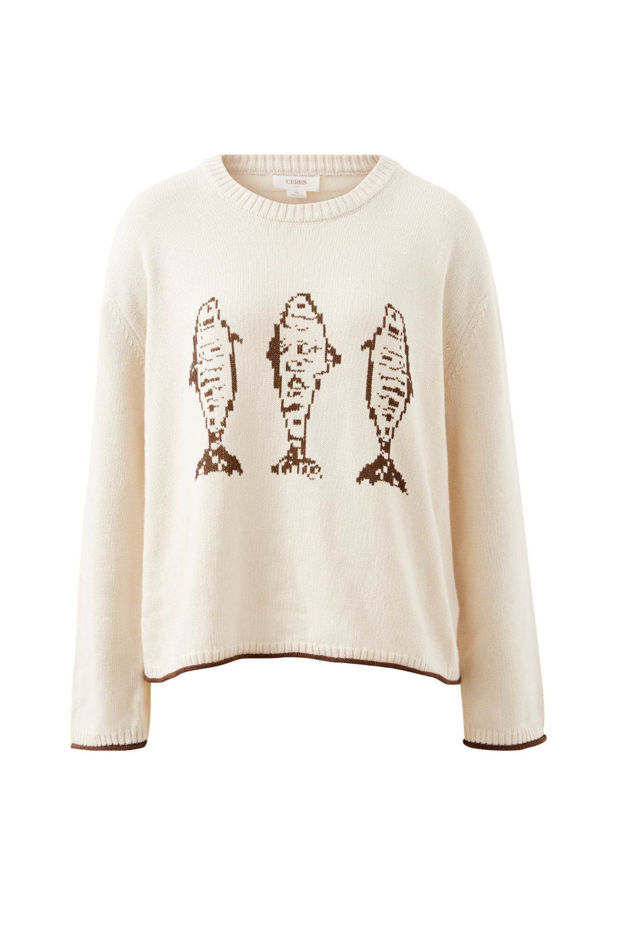 Mira Knitted Crew Ecru Chocolate Sardine