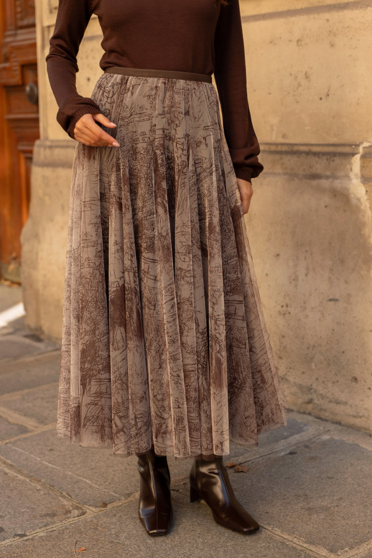 Toile de Jouy Tulle Skirt Chocolate