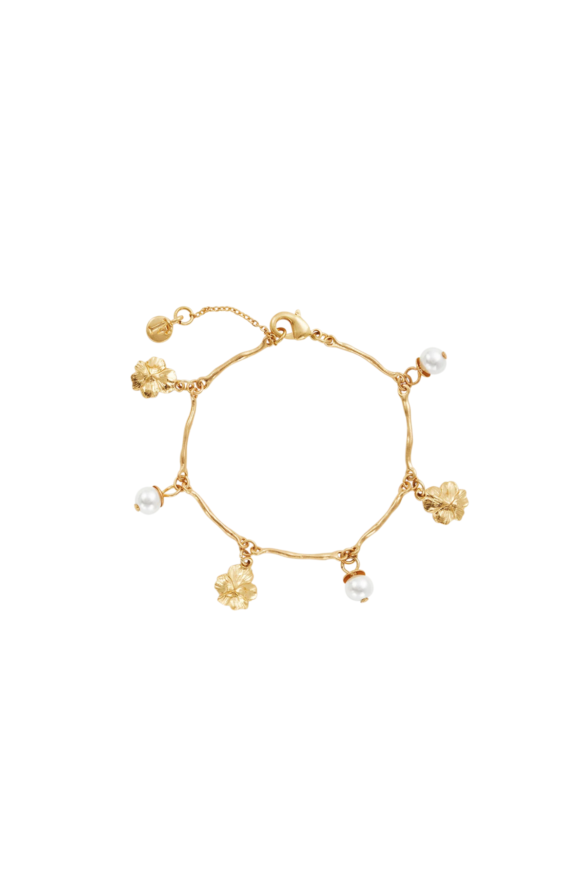 Pansy Pearl Gold Charm Bracelet