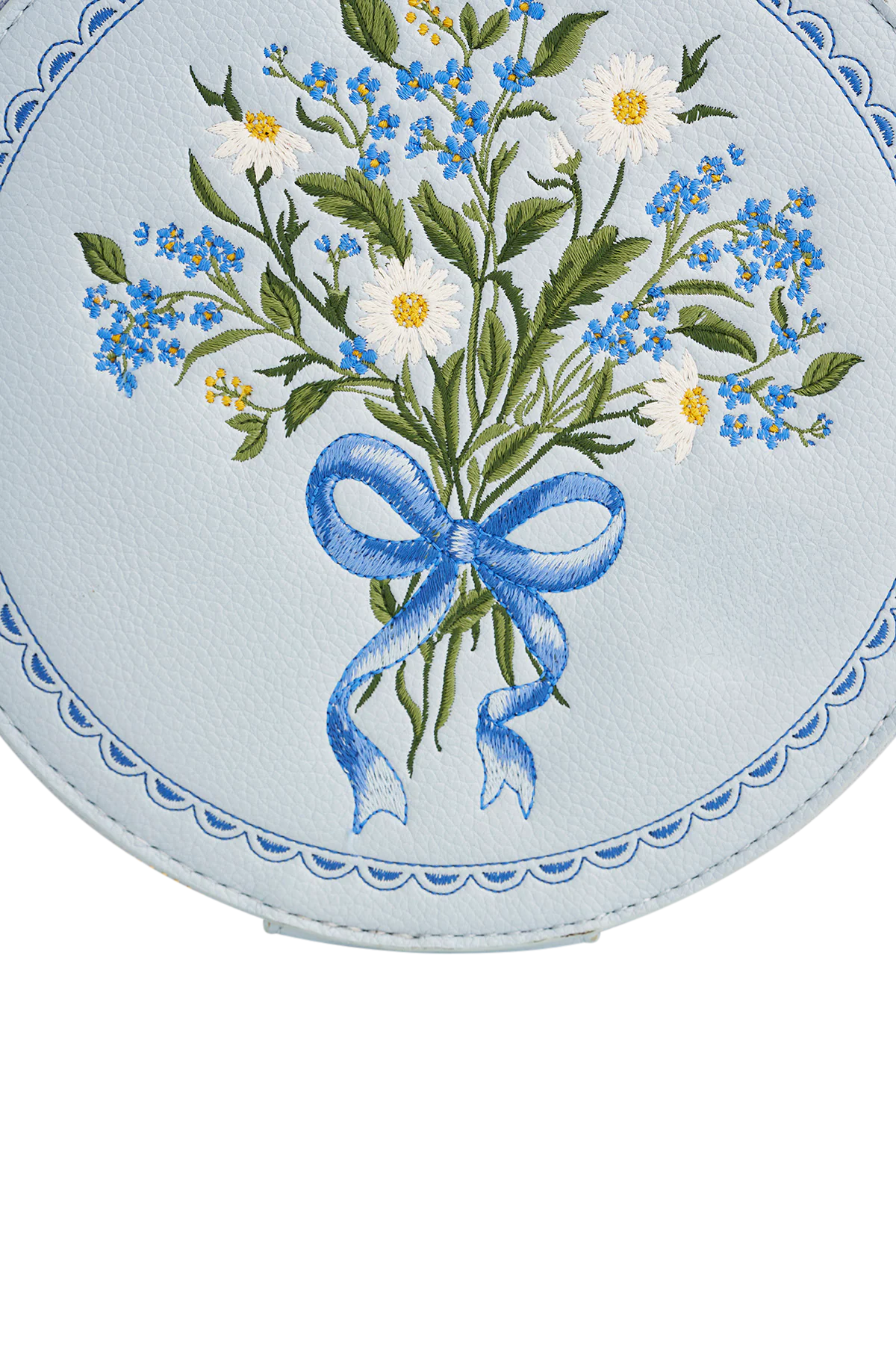 Floral Bow Blue Embroidered Circle Bag