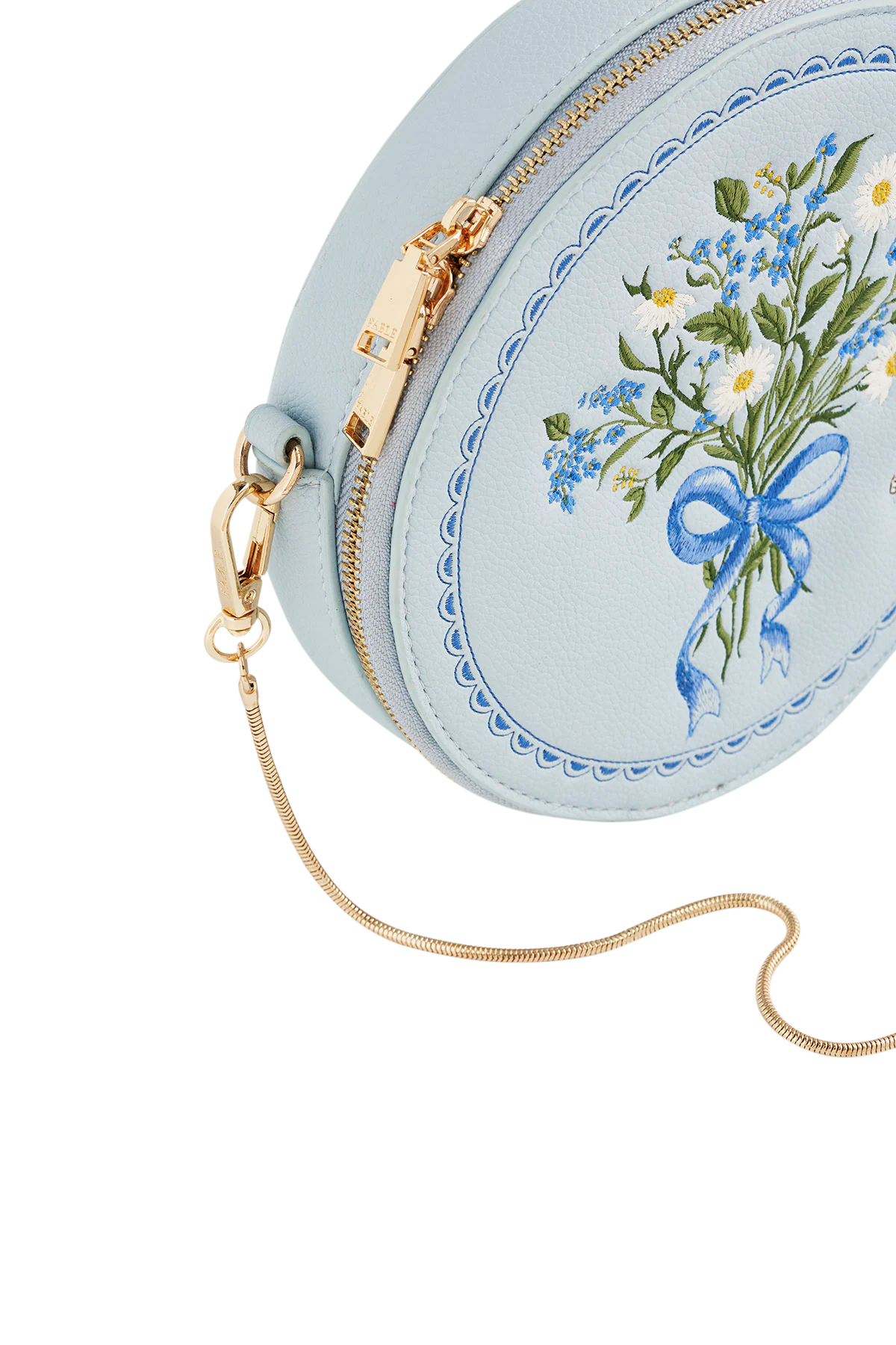 Floral Bow Blue Embroidered Circle Bag