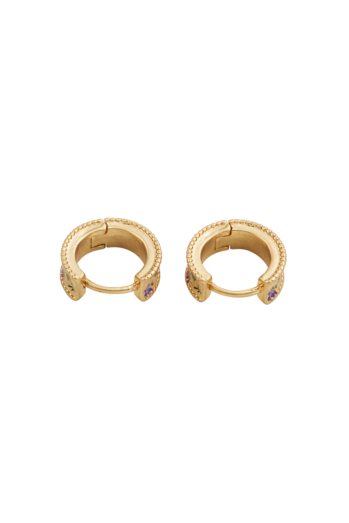 Folksy Floral Gold Huggie Earrings