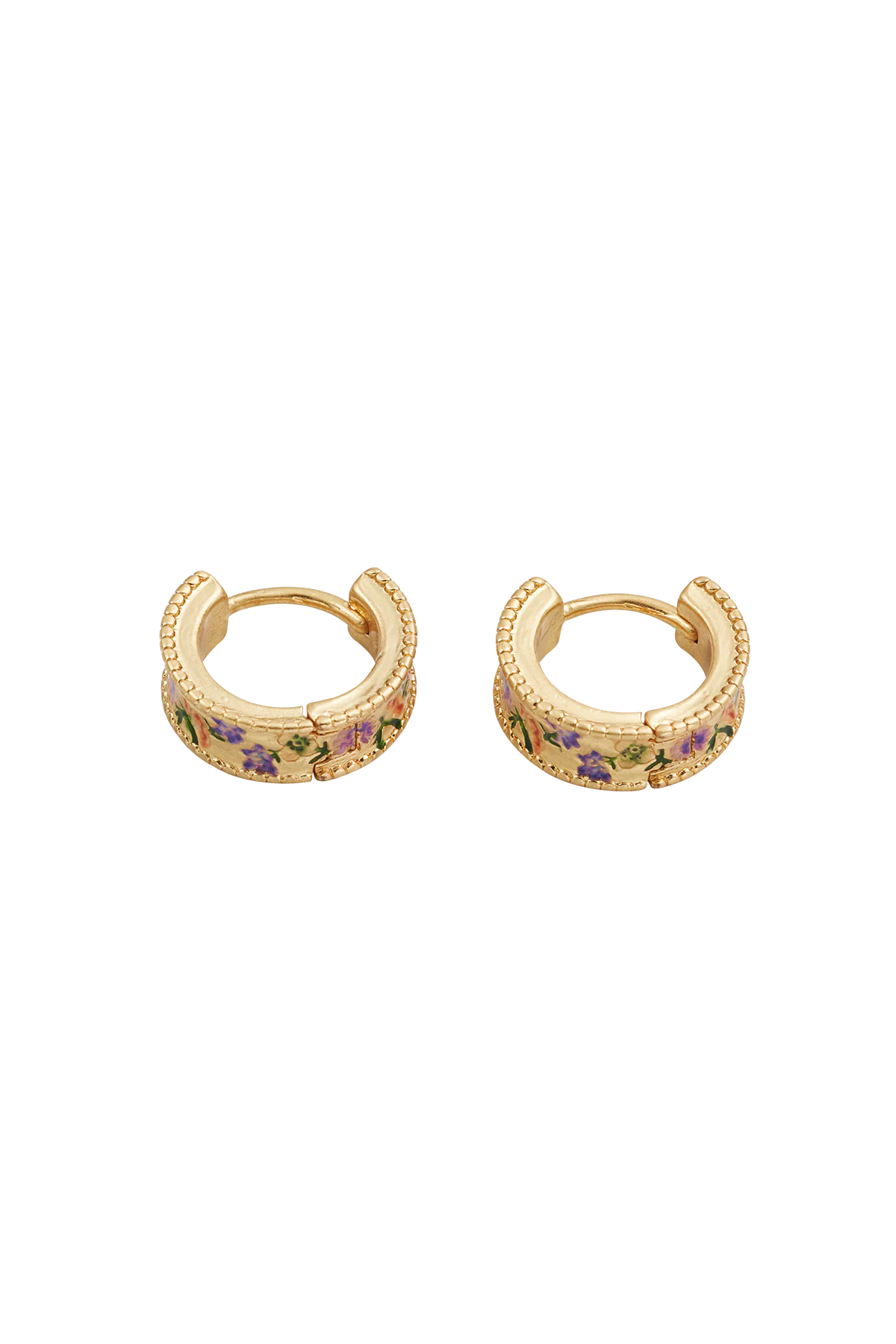 Folksy Floral Gold Huggie Earrings