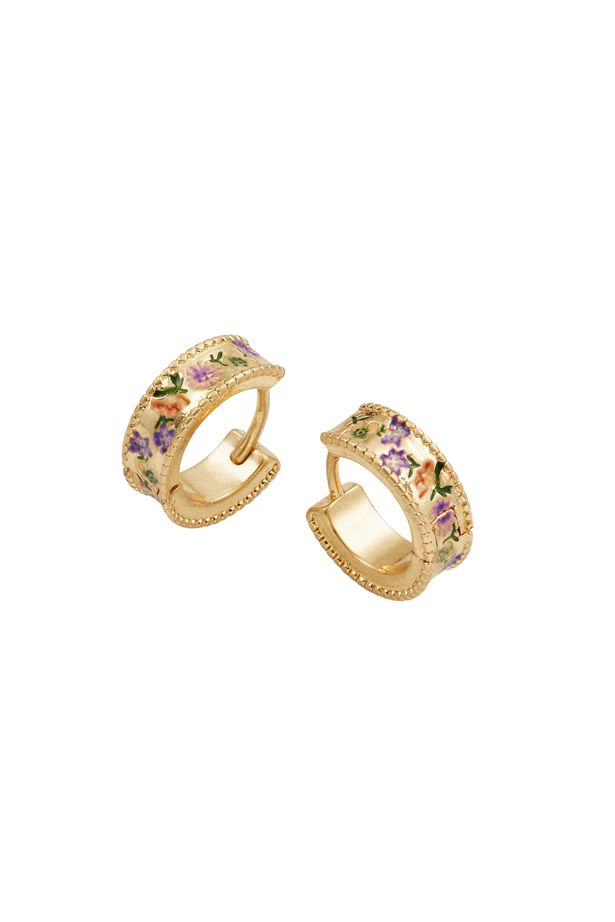 Folksy Floral Gold Huggie Earrings