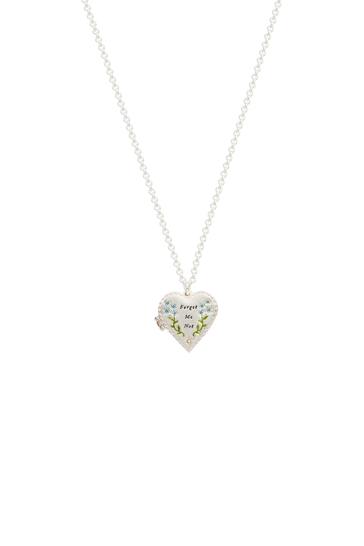 Forget Me Not Locket Necklace Silver