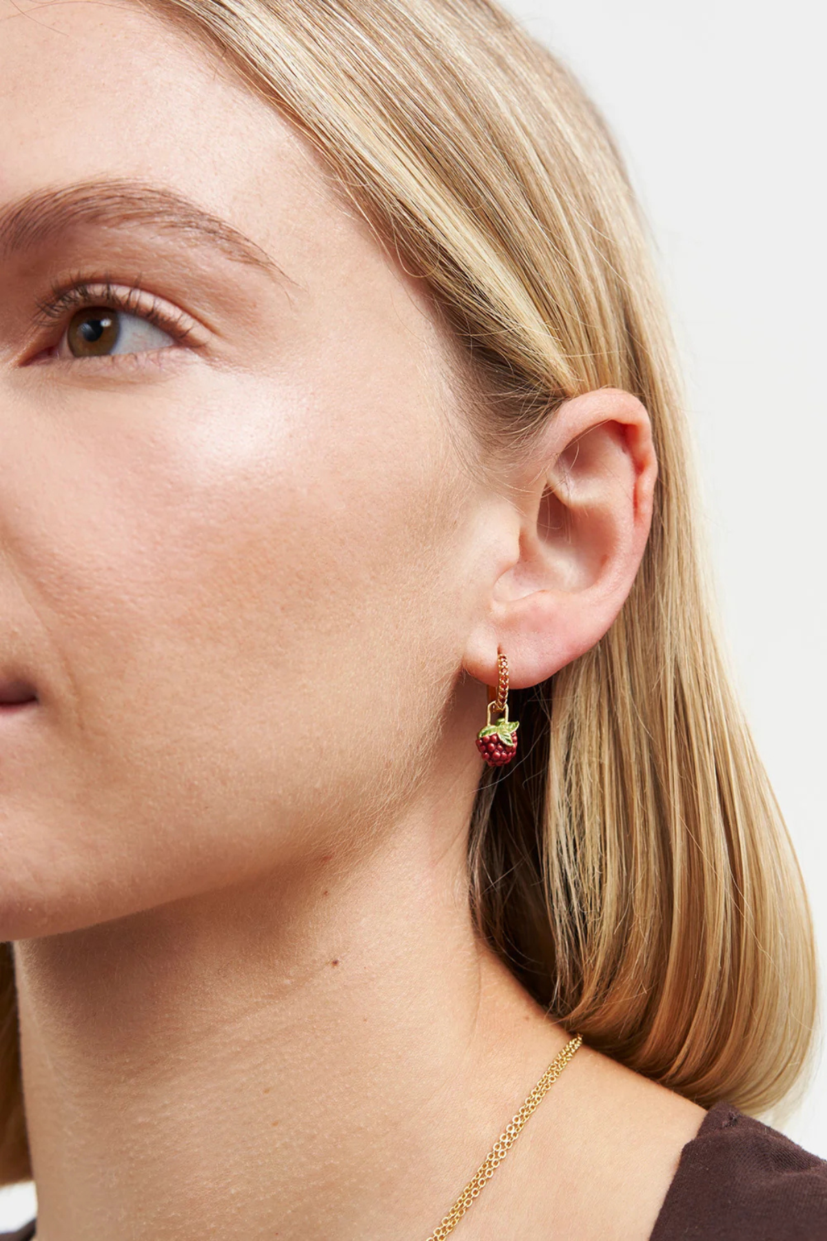Orla Raspberry Huggie Earrings Gold