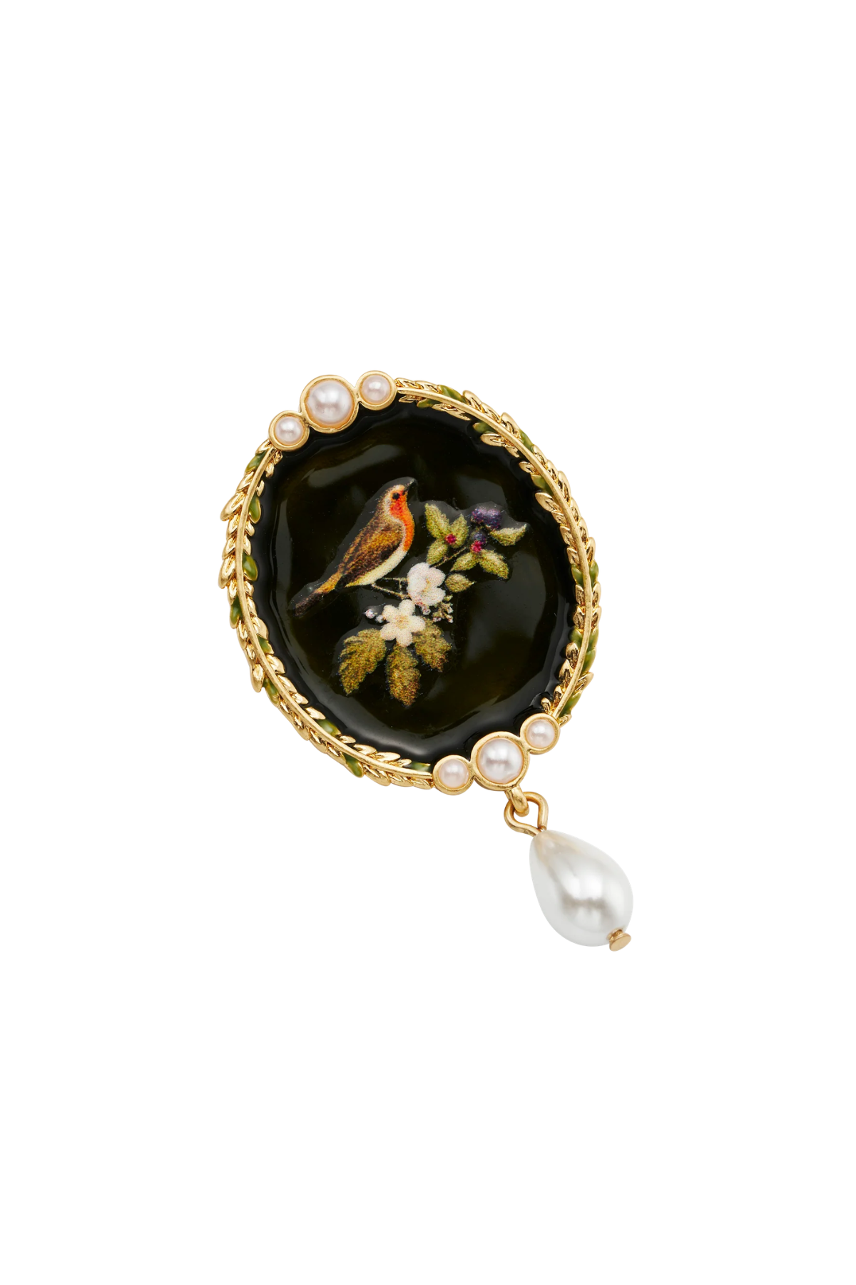 Robin Bramble Pearl Brooch