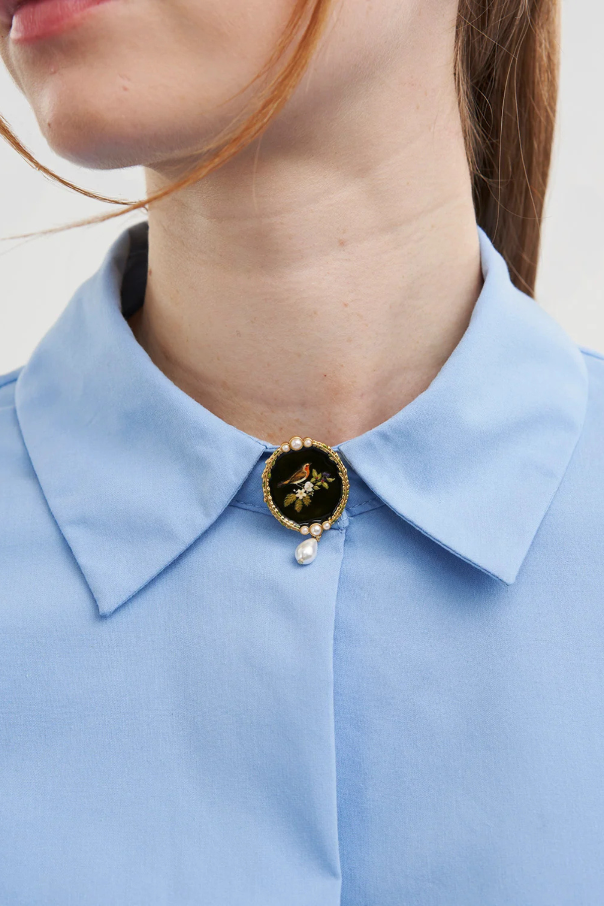 Robin Bramble Pearl Brooch