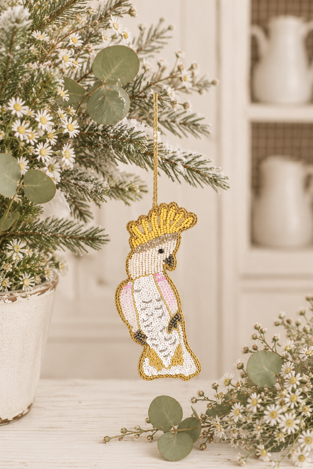 Yellow Crested Cockatoo Sequin Tree Decoration