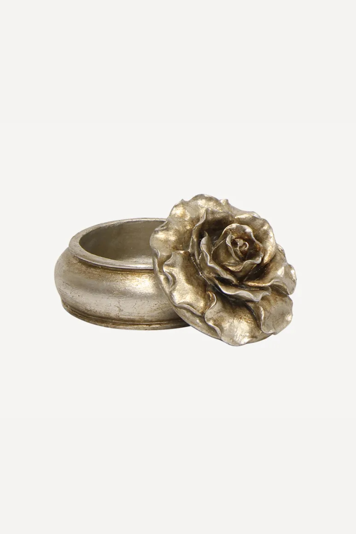 Camelia Small Round Trinket Box Pewter Finish