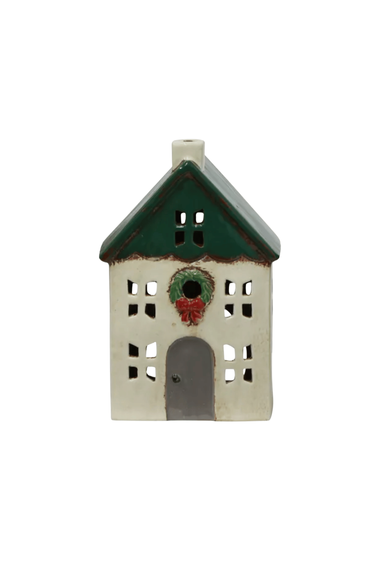 Christmas Tea Light House Green Wreath Small