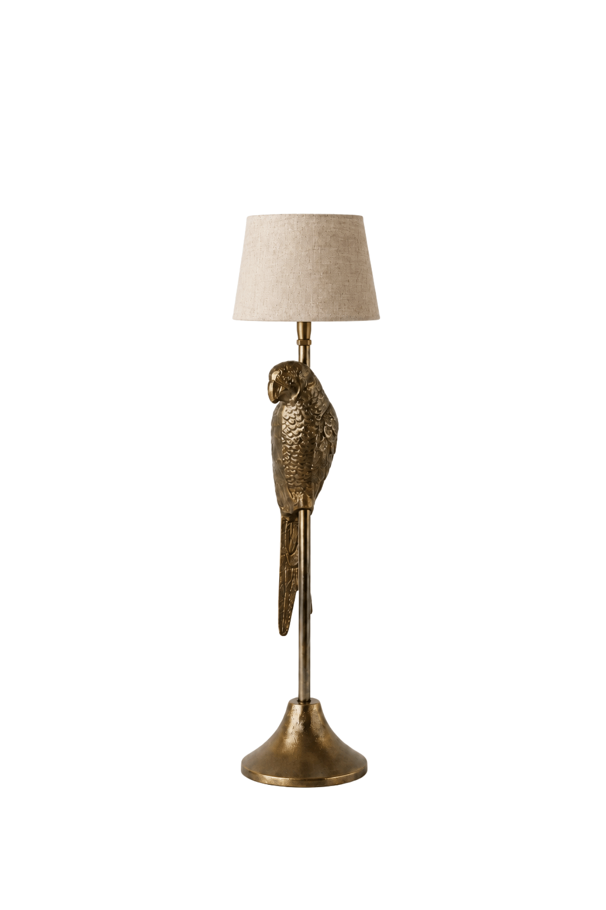Parrot Antique Lamp Base & Linen Shade