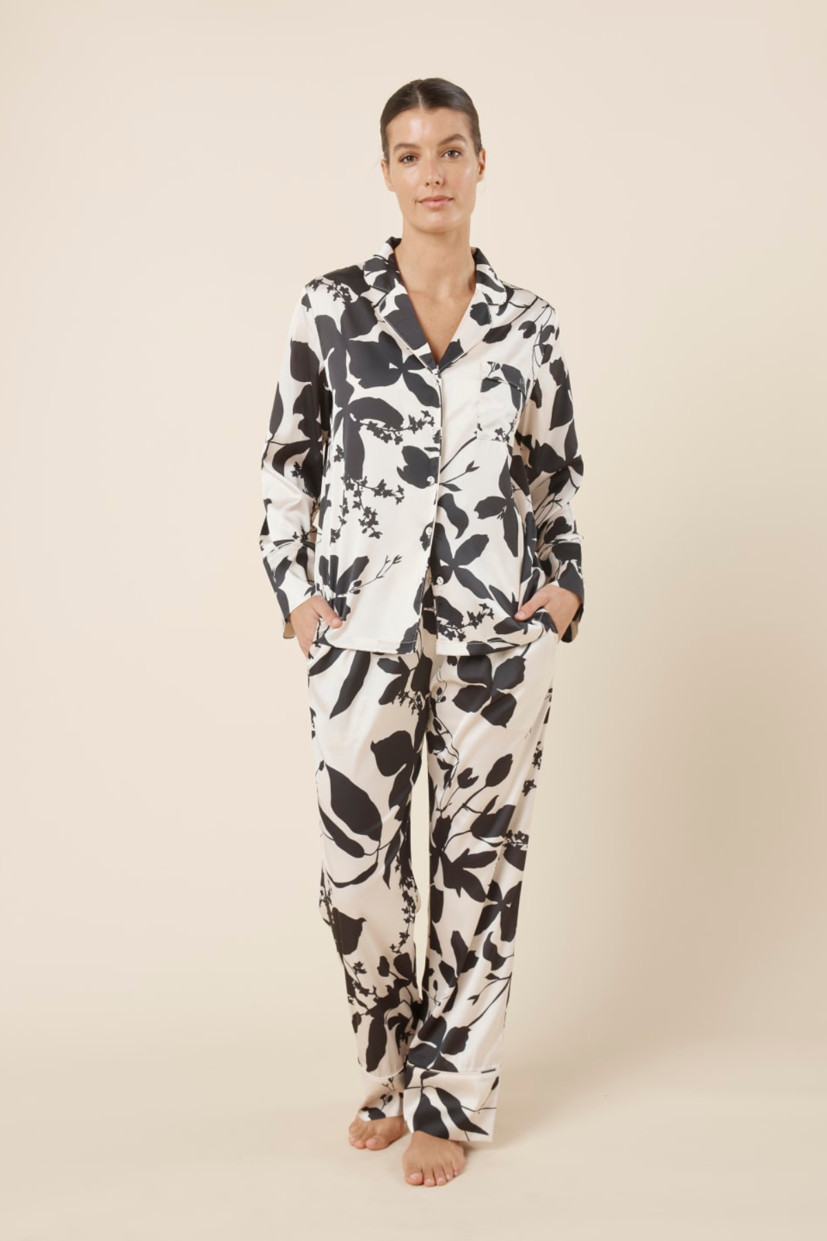 Ivy Silky Satin PJ Set Black