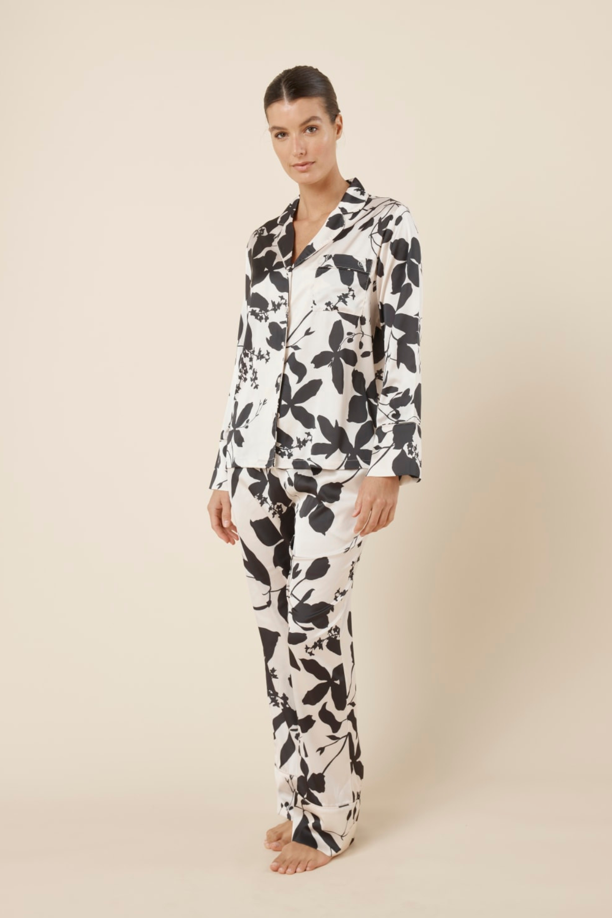 Ivy Silky Satin PJ Set Black