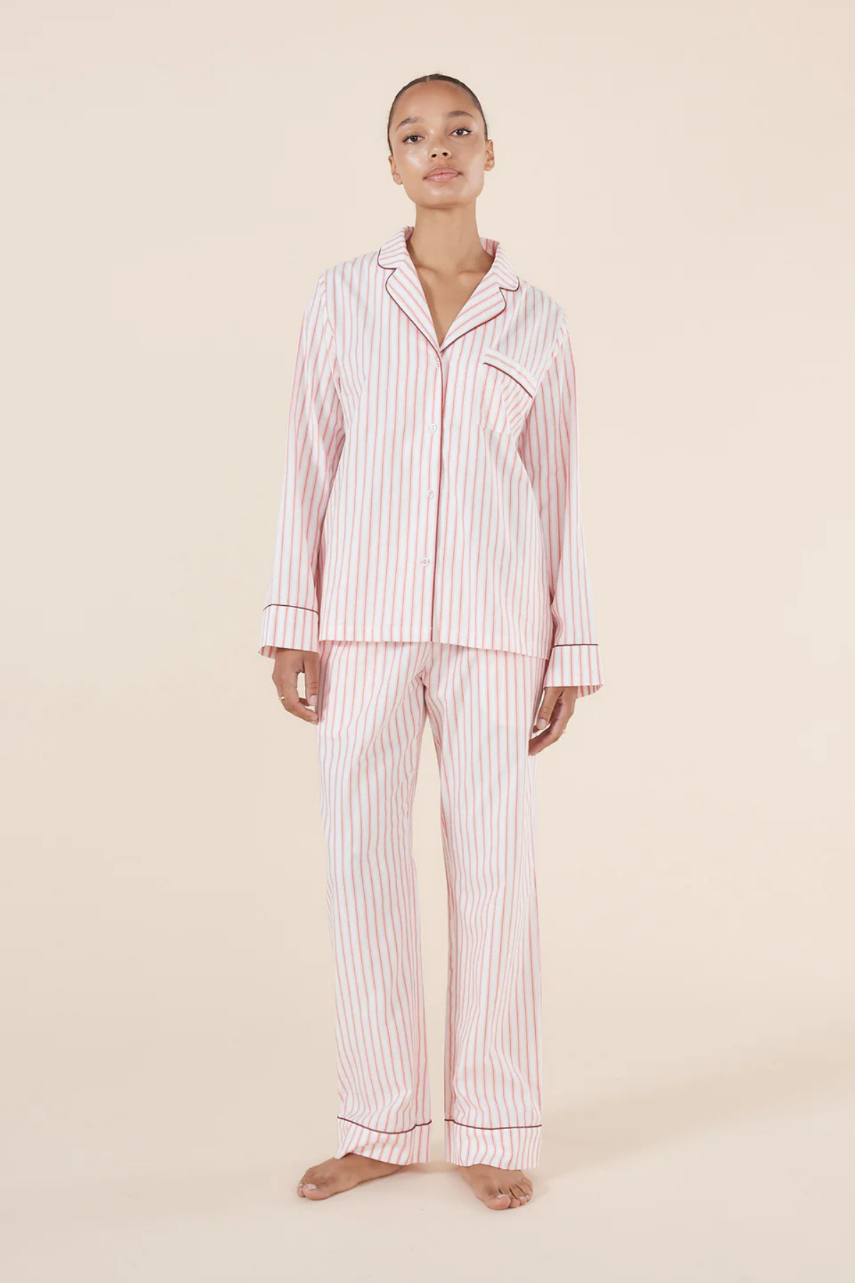 Octavia Cotton Stripe PJ Burgundy Stripe