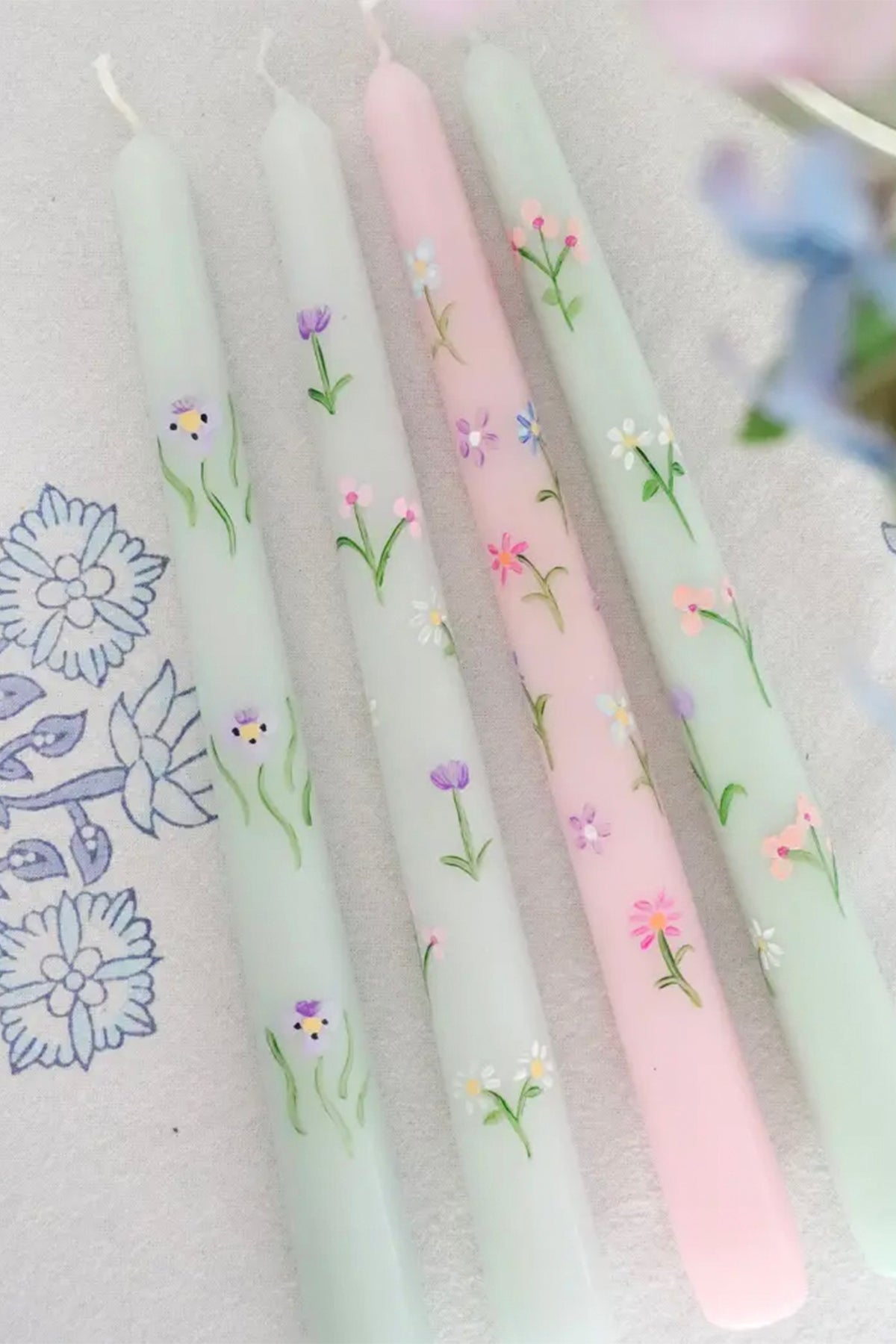 Hand Painted Candle Spring Forest Flowers