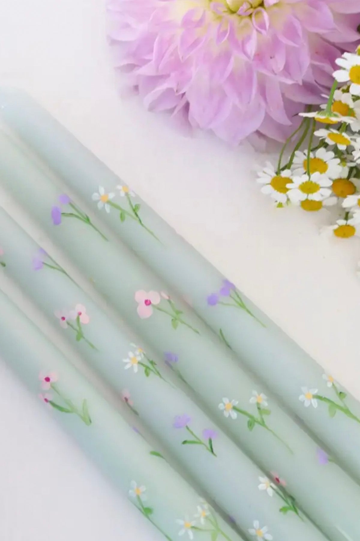 Hand Painted Candle Spring Forest Flowers