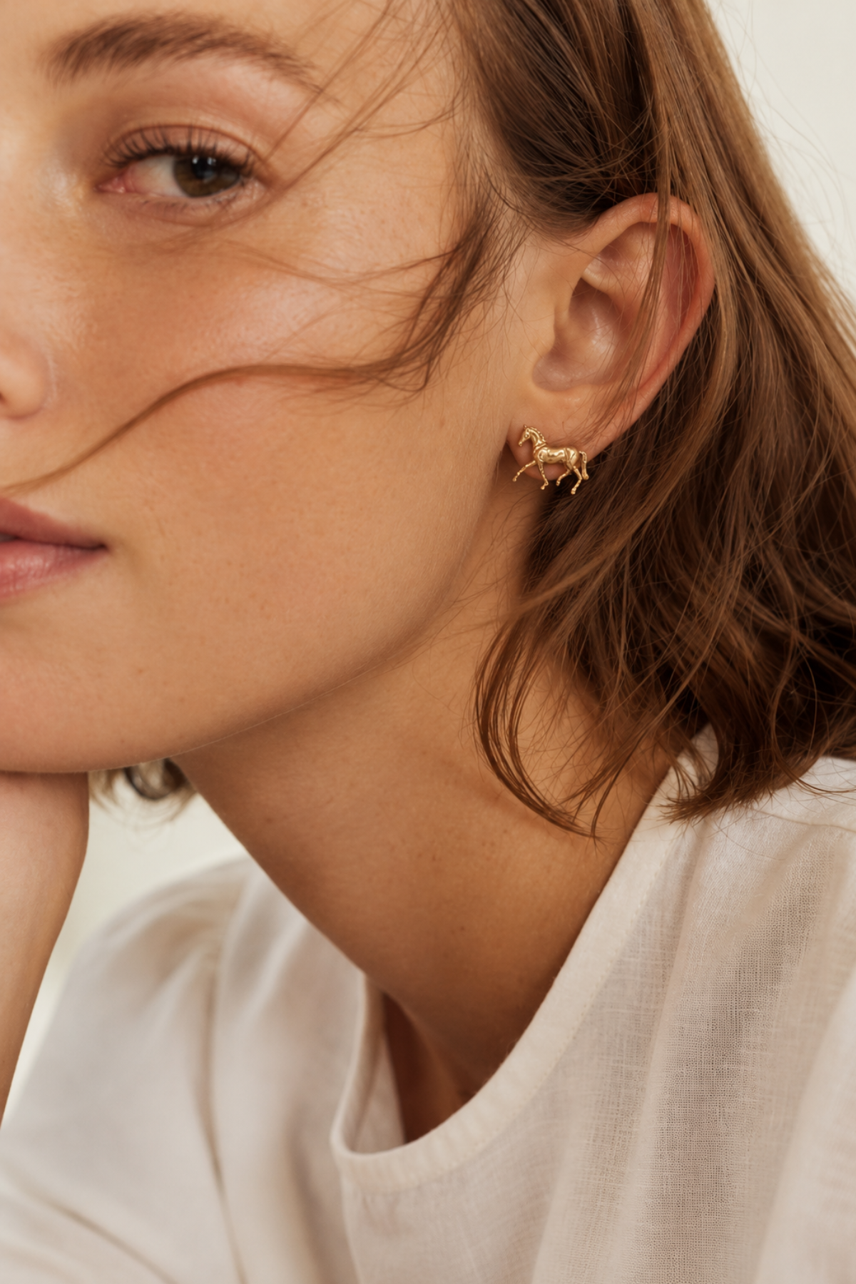 Alice Horse Post Earrings Brass